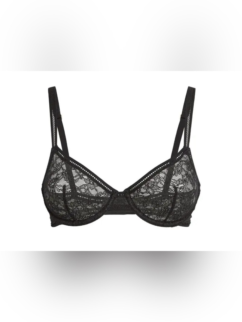 Wolford Black Sheer Lace Bralette with Gold Accent 34C
